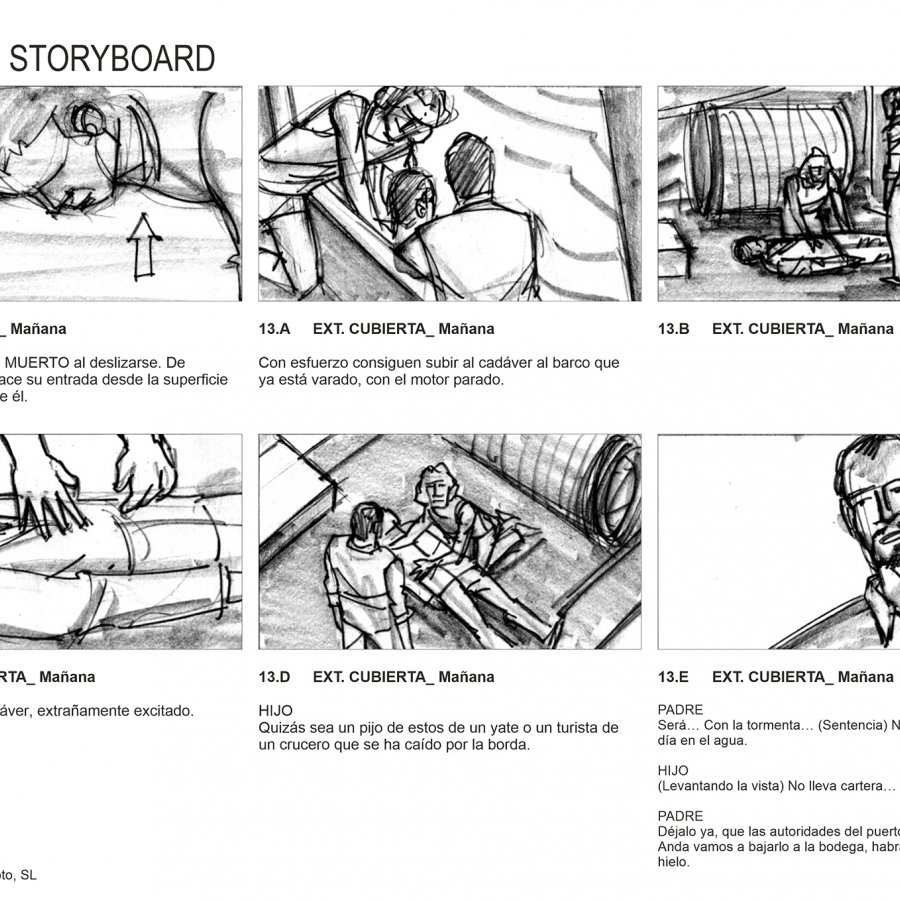 Página del storyboard realizado por Ángel Tirado
